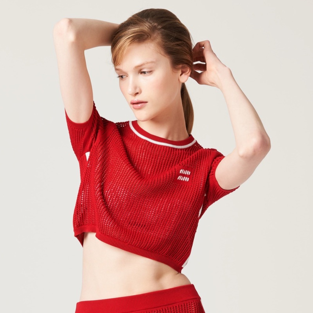 NWT White Fox More Drama Knit crop and skirt set with Contrast Trim cotton small